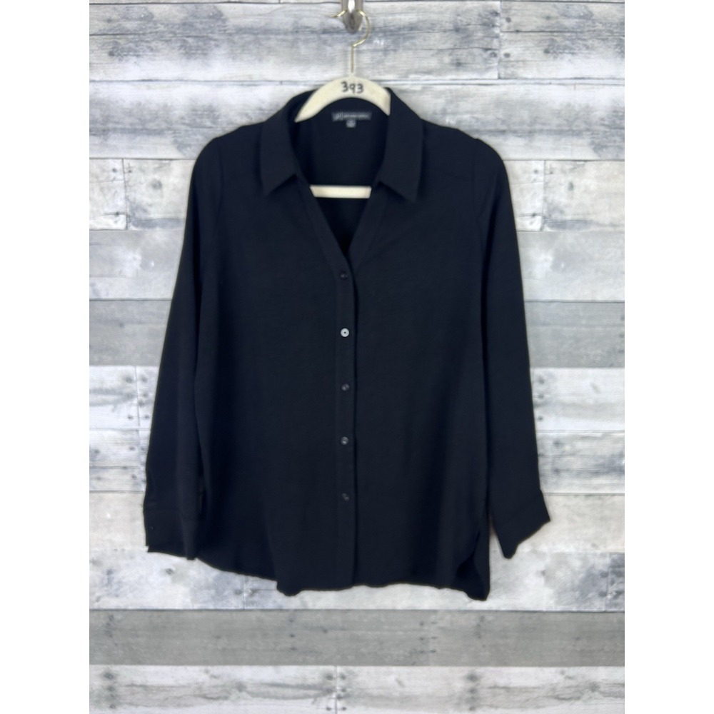 Adrianna Papell Women's Black Medium Long Sleeve Button Up Blouse